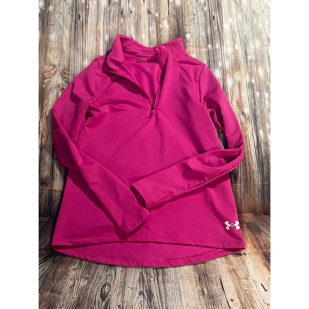 Under Armour Quarter Zip Pullover Girls Youth Med Pink Excellent HeatGear Top